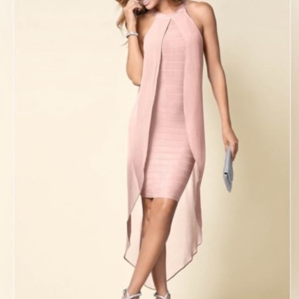 Sleeveless Pink Overlay Bodycon Dress